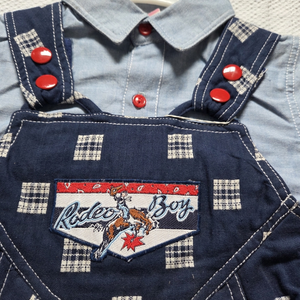 Navy Plaid Kids Overalls With Red Bandanna Western Rodeo Fit - Picture 3 of 7